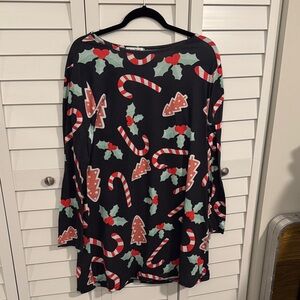 Leo Rosi Black Long Sleeve Holiday Print Dress